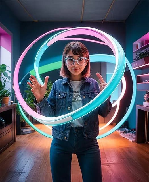 Guest playing a gesture-controlled AR game