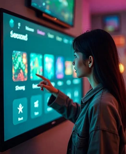 Guests playing touch screen games at a booth