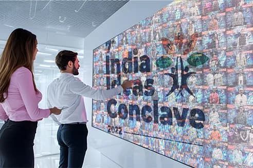 Digital photo mosaic wall at an event